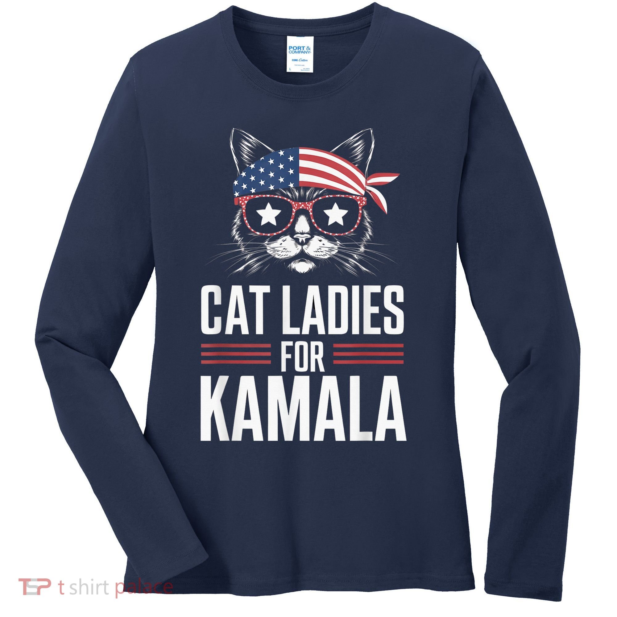 Cat Ladies For Kamala Funny Cat 2024 President Kamalaharris Women's Long Sleeve Shirt