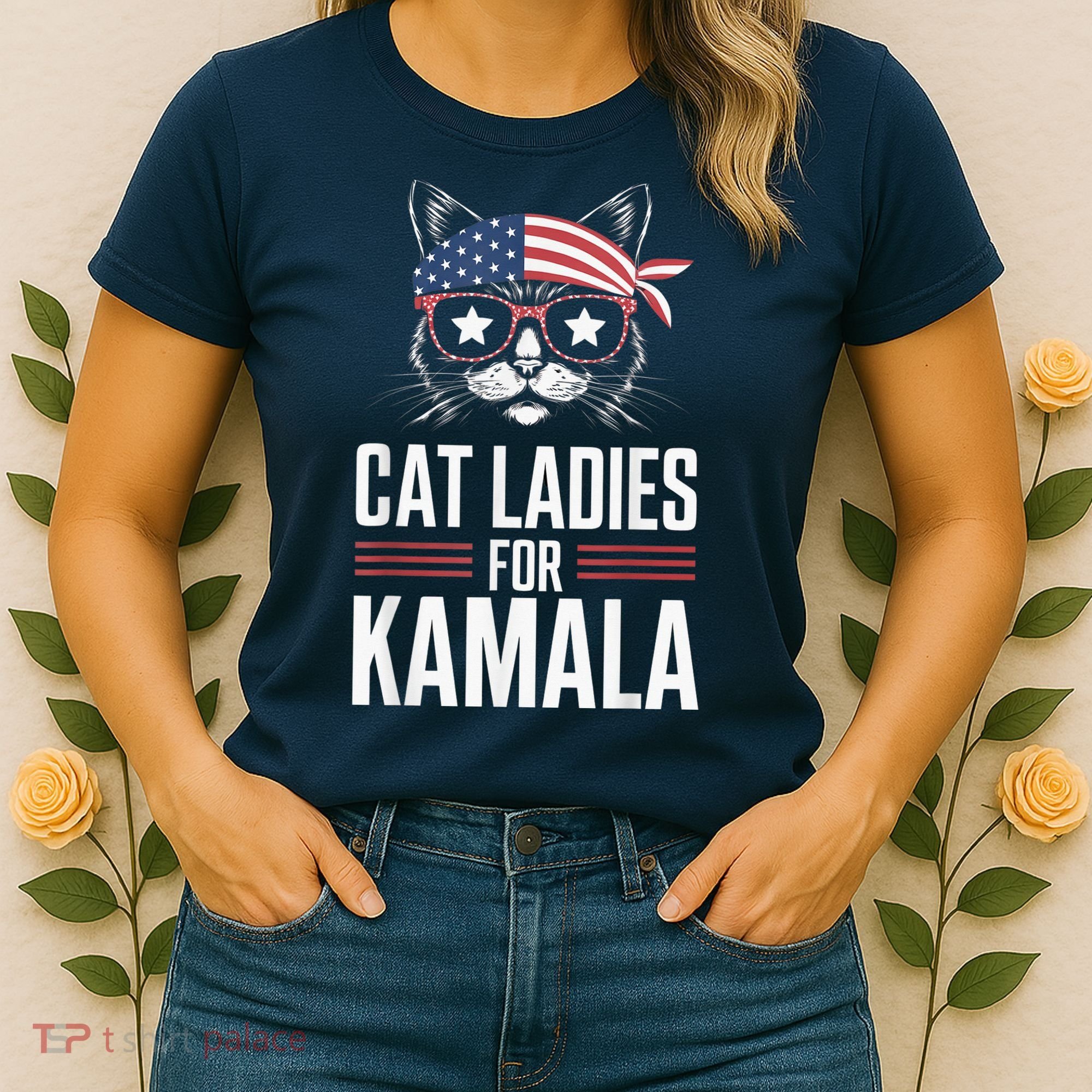Cat Ladies For Kamala Funny Cat 2024 President Kamalaharris Women's T-Shirt