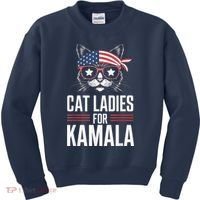 Cat Ladies For Kamala Funny Cat 2024 President Kamalaharris Kids Sweatshirt thumb 0