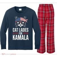 Cat Ladies For Kamala Funny Cat 2024 President Kamalaharris Kids Long Sleeve Plaid Pajama Set thumb 0