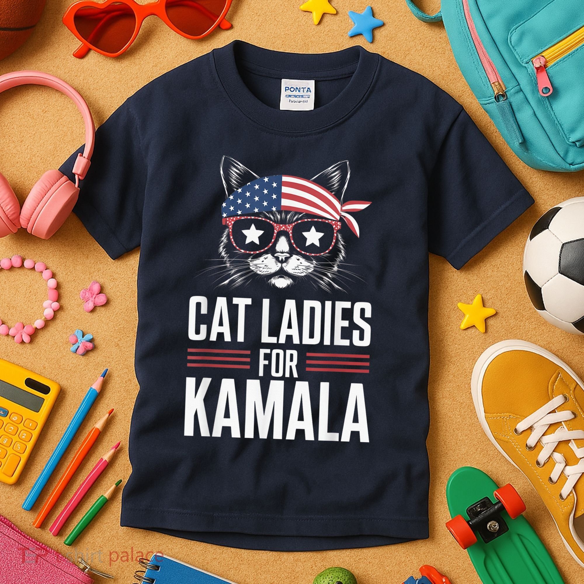 Cat Ladies For Kamala Funny Cat 2024 President Kamalaharris Kids T-Shirt