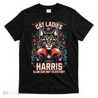 Cat Ladies For Harris For President 2024 T-Shirt thumb 0
