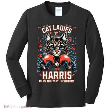 Cat Ladies For Harris For President 2024 Kids Long Sleeve Shirt