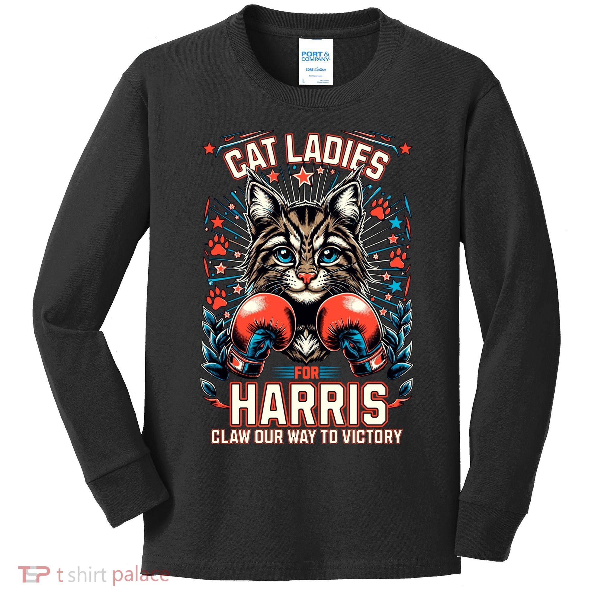 Cat Ladies For Harris For President 2024 Kids Long Sleeve Shirt