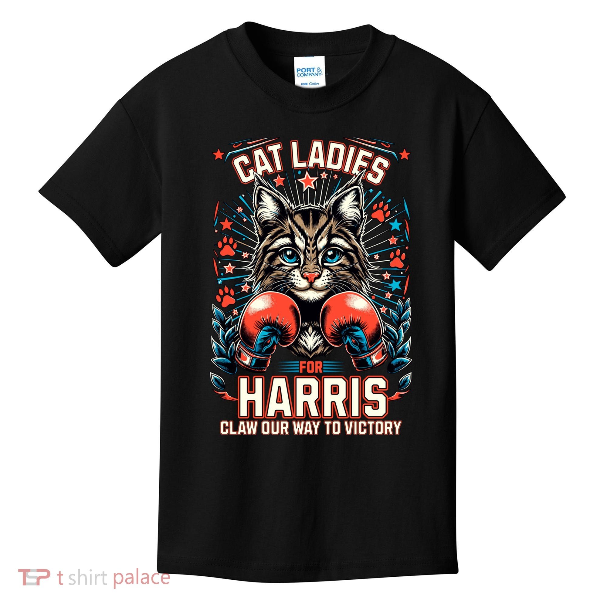 Cat Ladies For Harris For President 2024 Kids T-Shirt