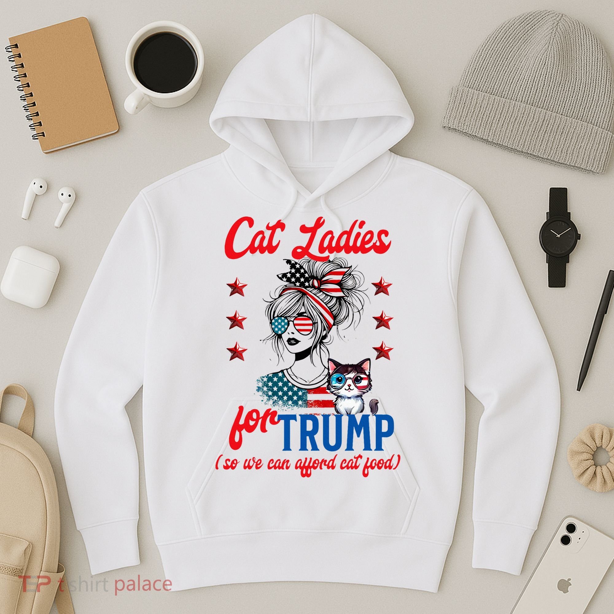 Cat Lady For Trump Funny Political Hoodie