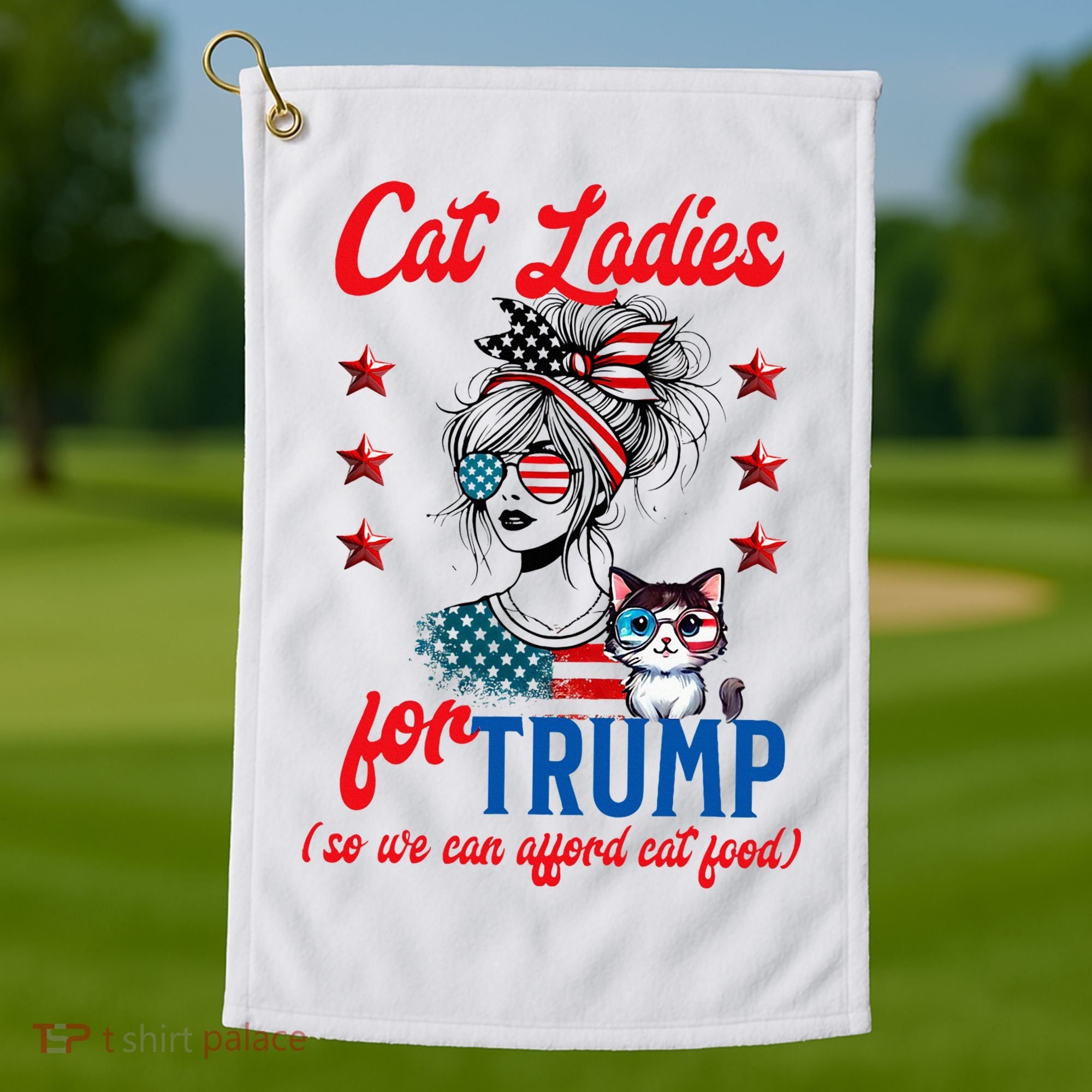 Cat Lady For Trump Funny Political Golf Towel