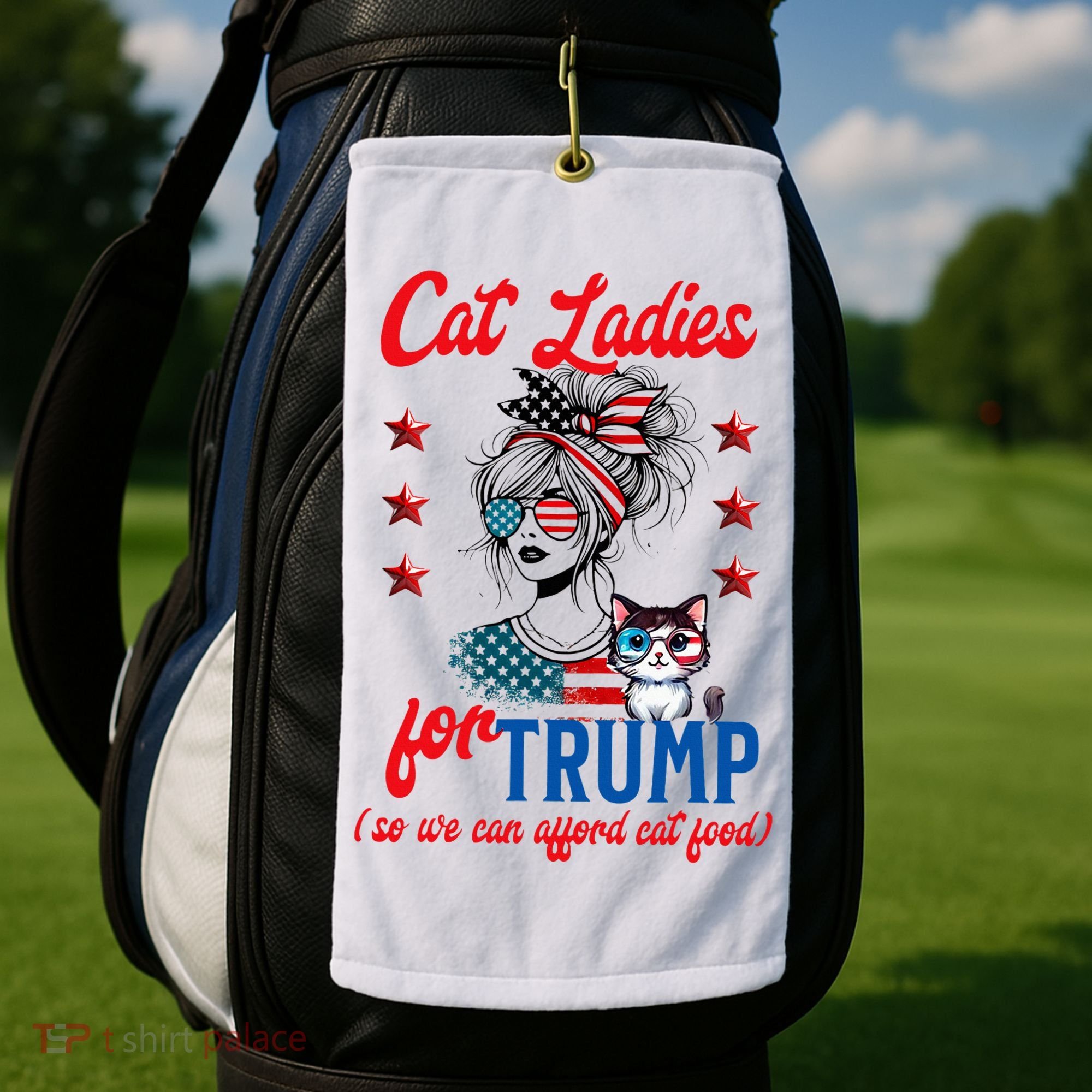 Cat Lady For Trump Funny Political Golf Towel