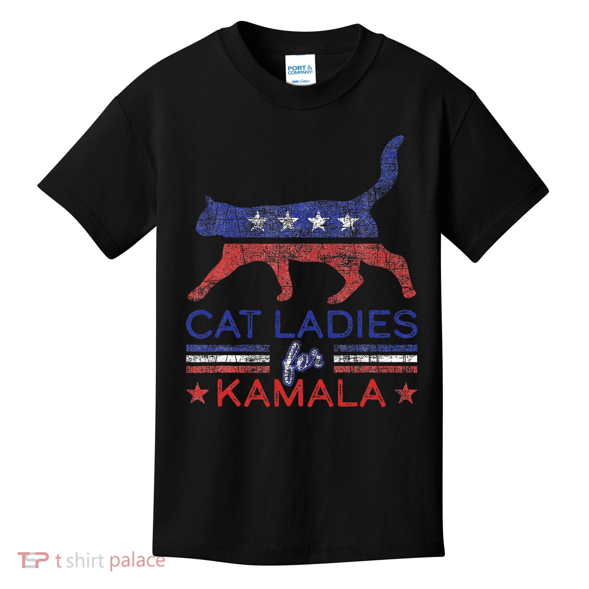 Cat Ladies For Kamala Funny Democrat Cat For Cat Lady Kids T-Shirt