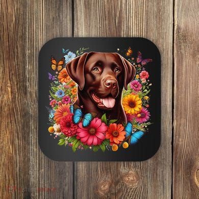 Chocolate Lab Flowers Women Labrador Coaster