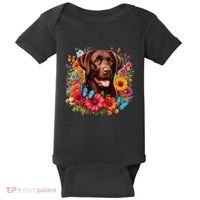 Chocolate Lab Flowers Women Labrador Baby Bodysuit thumb 0