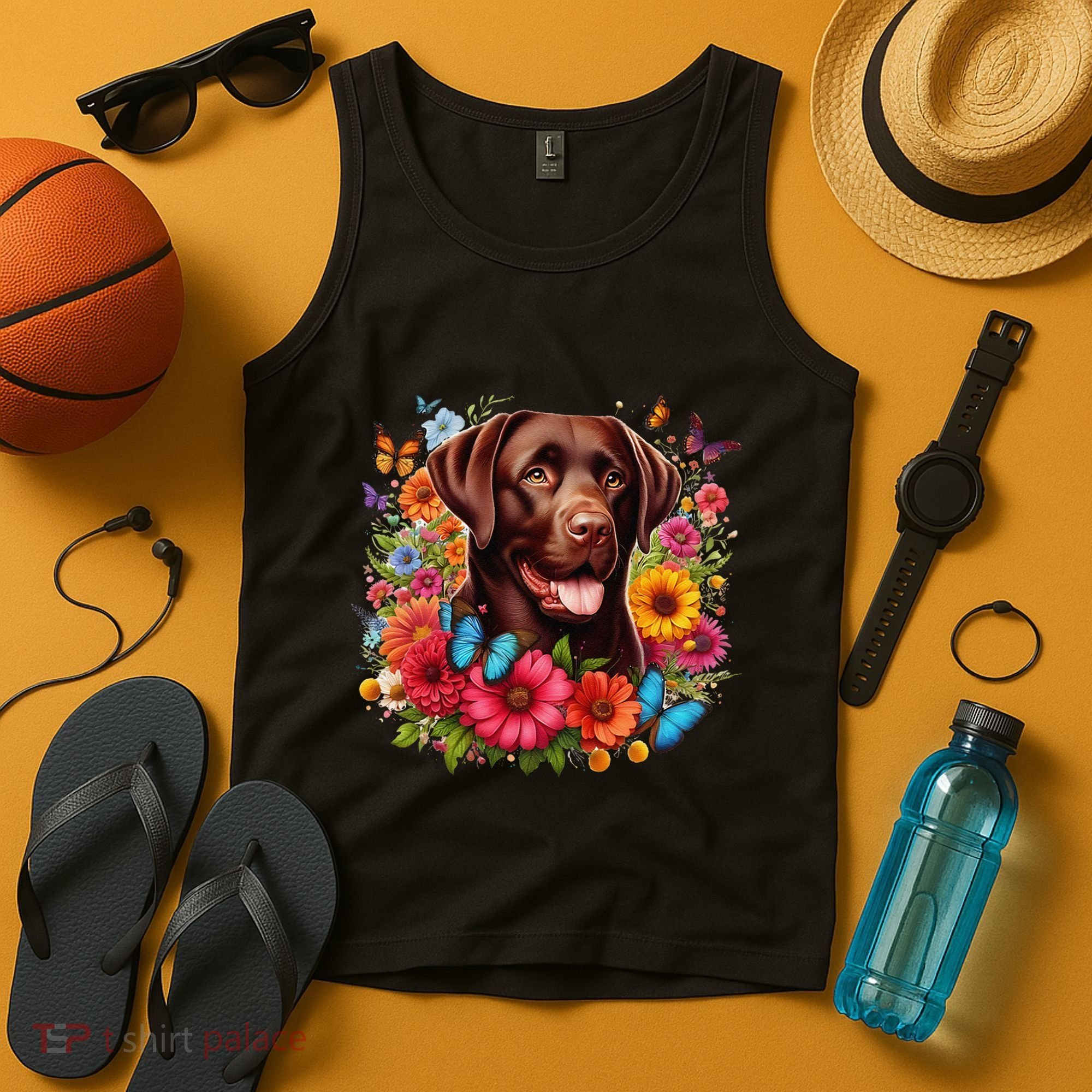 Chocolate Lab Flowers Women Labrador Tank Top