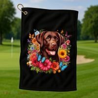 Chocolate Lab Flowers Women Labrador Golf Towel thumb 1