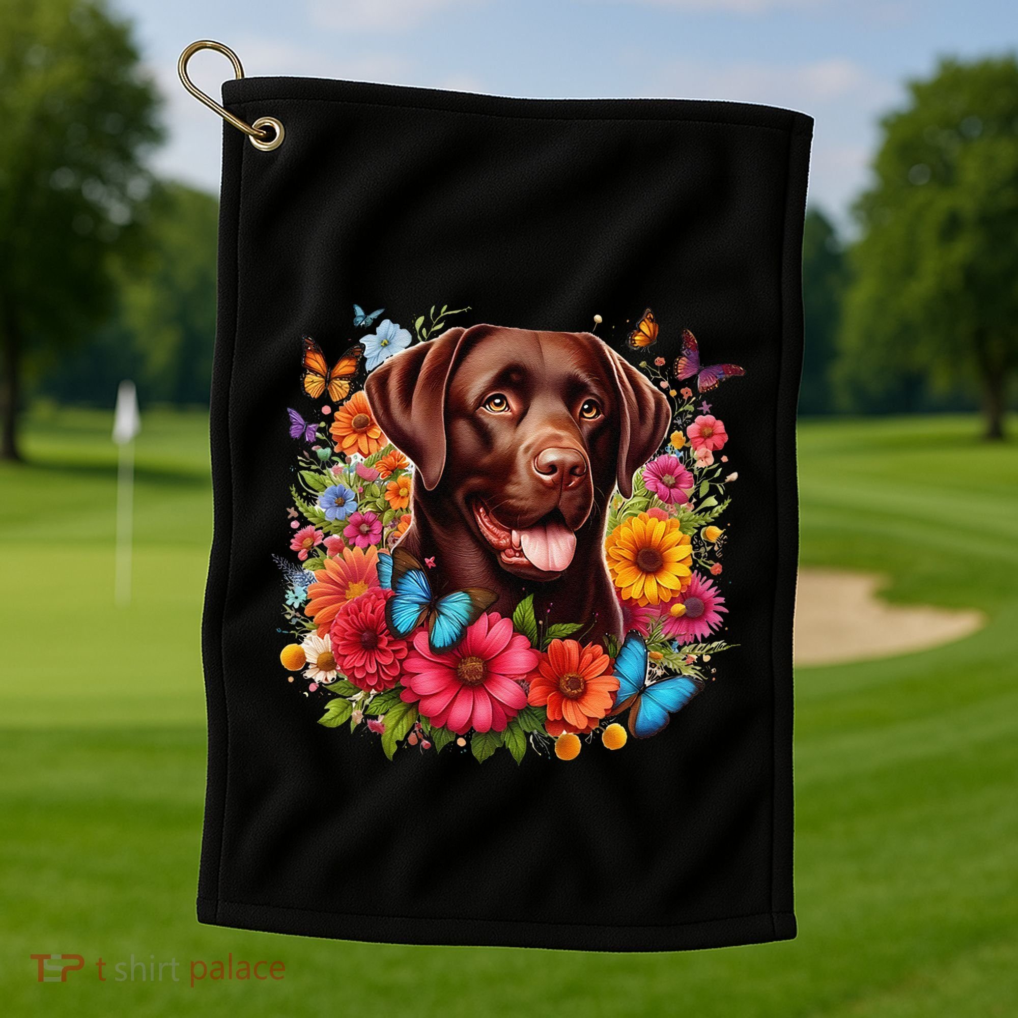 Chocolate Lab Flowers Women Labrador Golf Towel