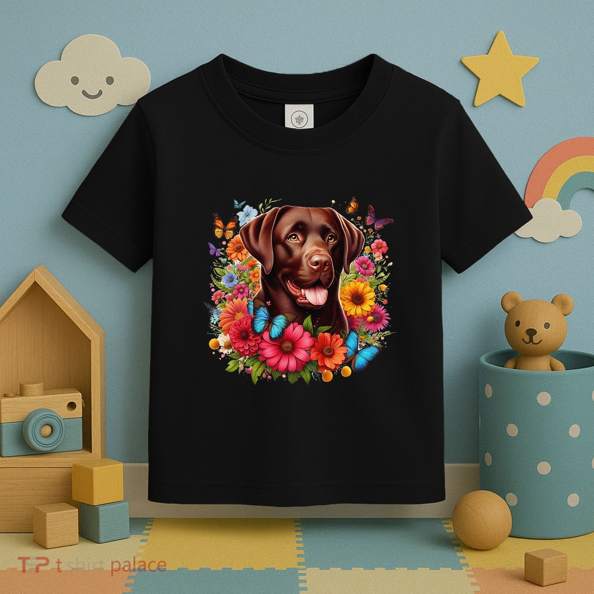 Chocolate Lab Flowers Women Labrador Toddler T-Shirt