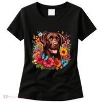 Chocolate Lab Flowers Women Labrador Women's T-Shirt thumb 0