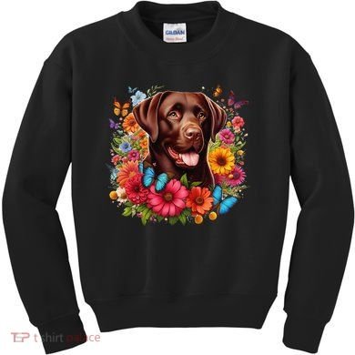 Chocolate Lab Flowers Women Labrador Kids Sweatshirt