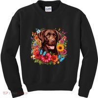 Chocolate Lab Flowers Women Labrador Kids Sweatshirt thumb 0