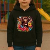 Chocolate Lab Flowers Women Labrador Kids Hoodie thumb 3