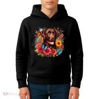 Chocolate Lab Flowers Women Labrador Kids Hoodie thumb 4