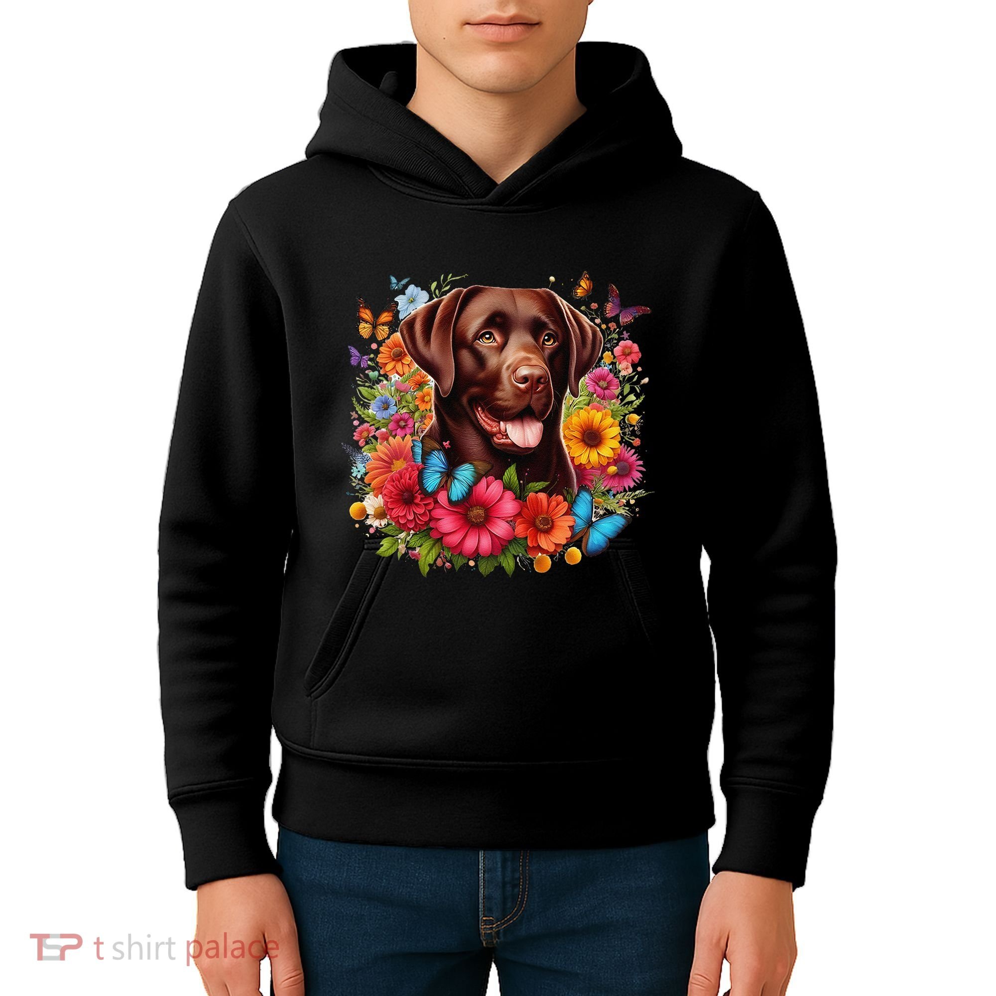 Chocolate Lab Flowers Women Labrador Kids Hoodie