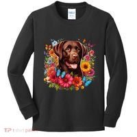 Chocolate Lab Flowers Women Labrador Kids Long Sleeve Shirt thumb 0
