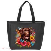 Chocolate Lab Flowers Women Labrador Tote Bag thumb 0