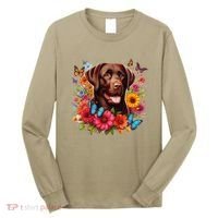 Chocolate Lab Flowers Women Labrador Long Sleeve Shirt thumb 0