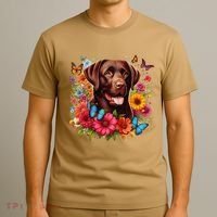 Chocolate Lab Flowers Women Labrador T-Shirt thumb 3