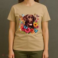 Chocolate Lab Flowers Women Labrador T-Shirt thumb 4