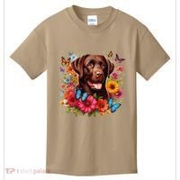 Chocolate Lab Flowers Women Labrador Kids T-Shirt thumb 0