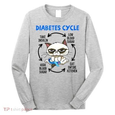 Cat Lover Funny Diabetes Cycle Awareness Long Sleeve Shirt