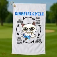 Cat Lover Funny Diabetes Cycle Awareness Golf Towel thumb 1