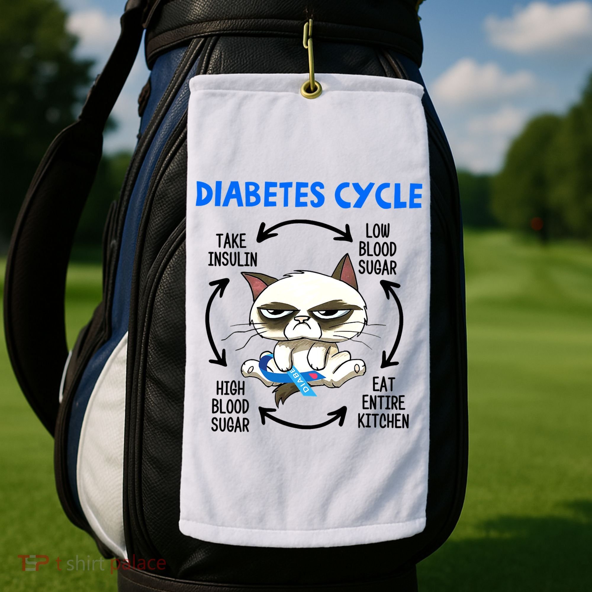 Cat Lover Funny Diabetes Cycle Awareness Golf Towel