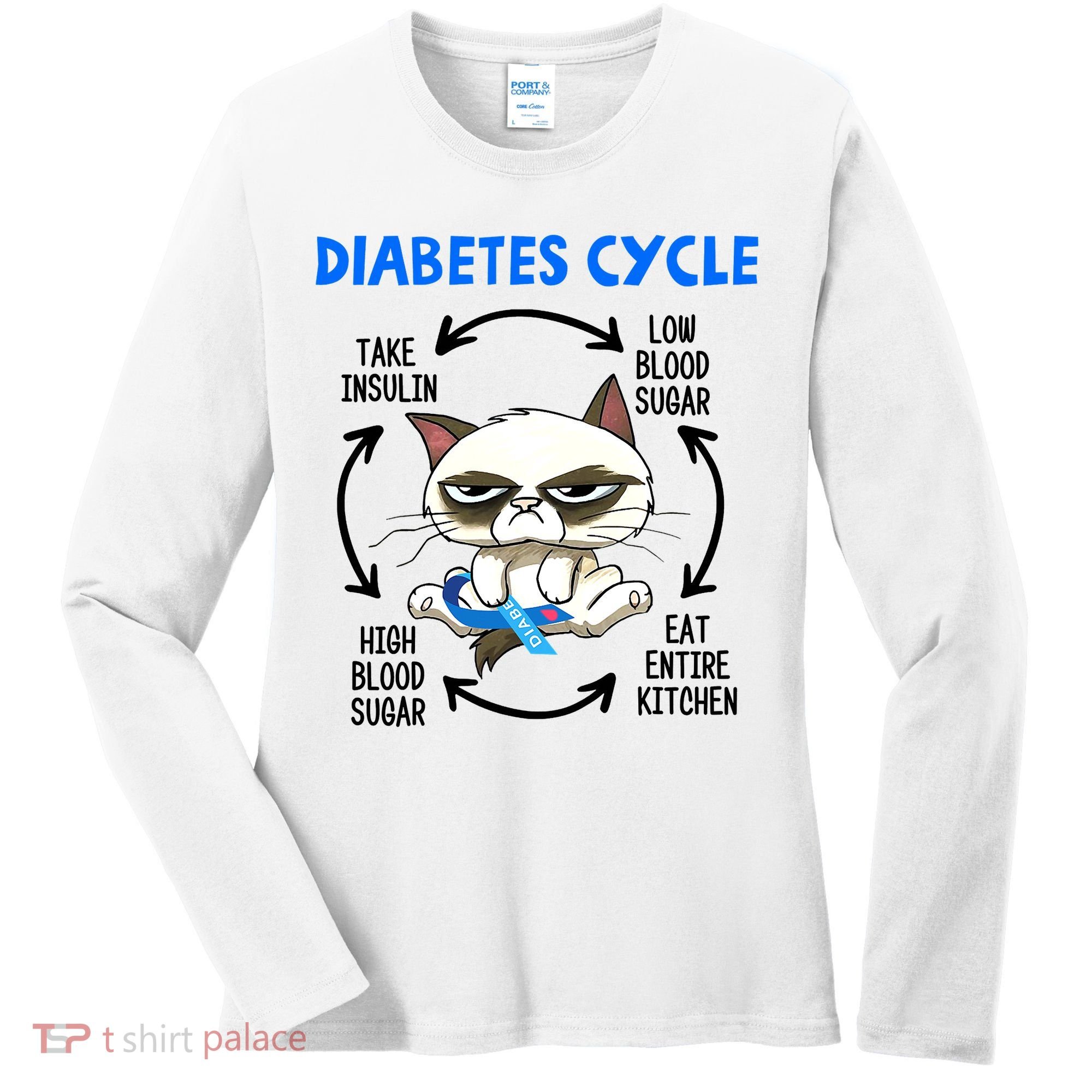 Cat Lover Funny Diabetes Cycle Awareness Women's Long Sleeve Shirt
