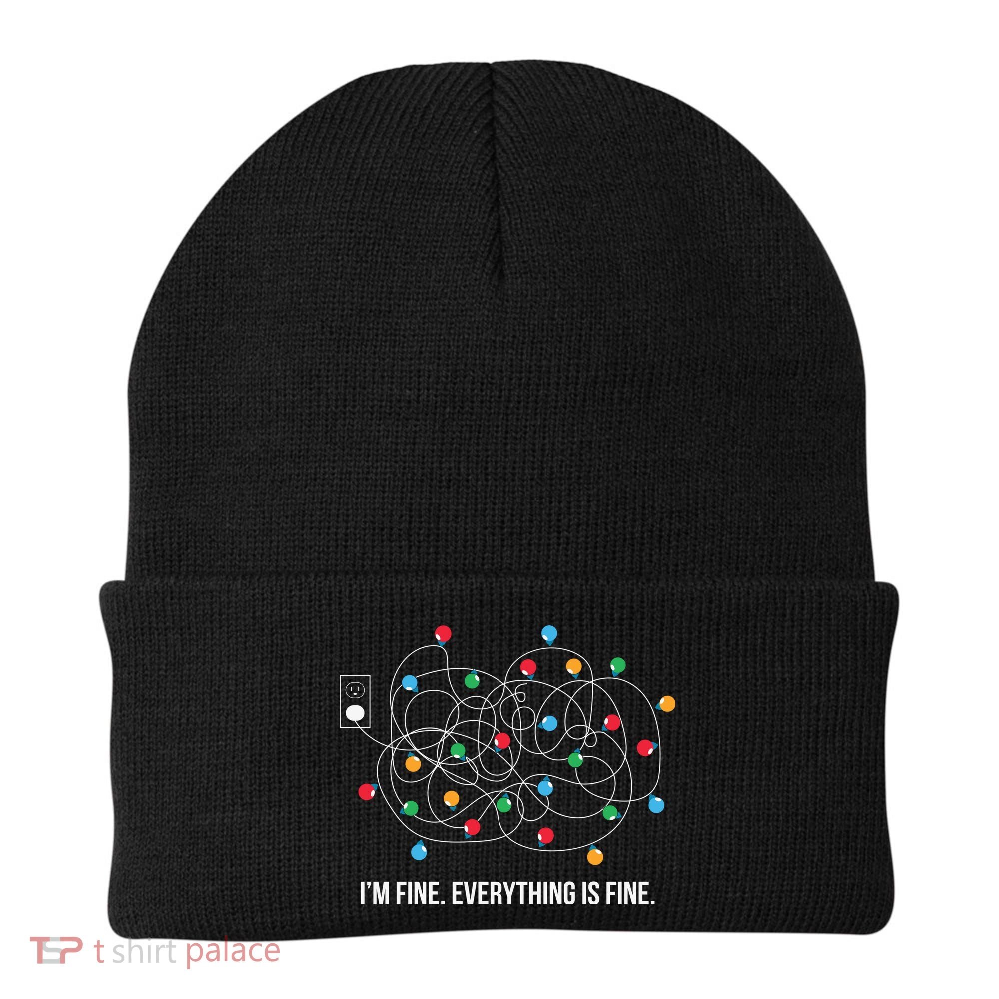 Christmas Lights Funny I'm Fine Everything Is Fine Funny Xmas Beanie