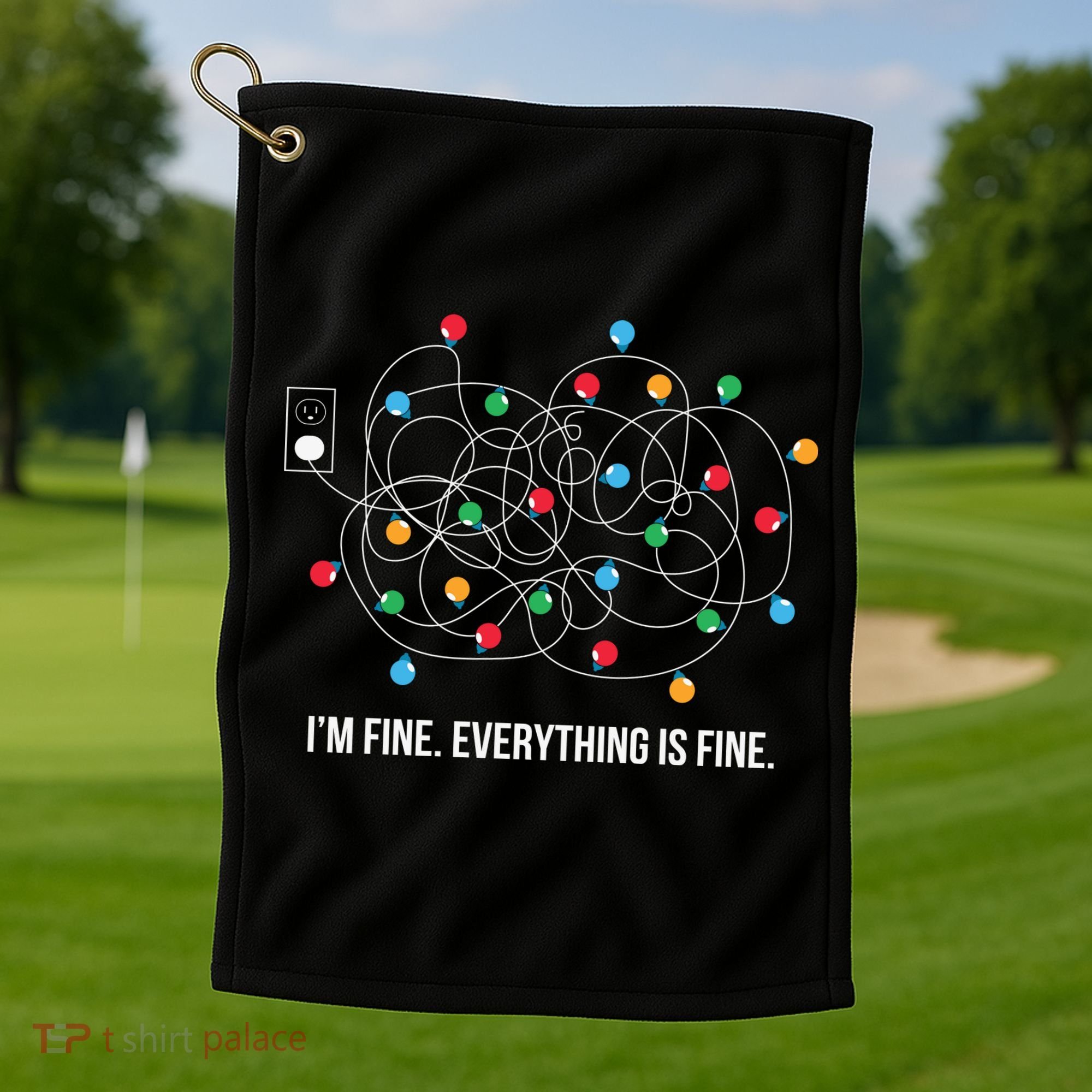 Christmas Lights Funny I'm Fine Everything Is Fine Funny Xmas Golf Towel