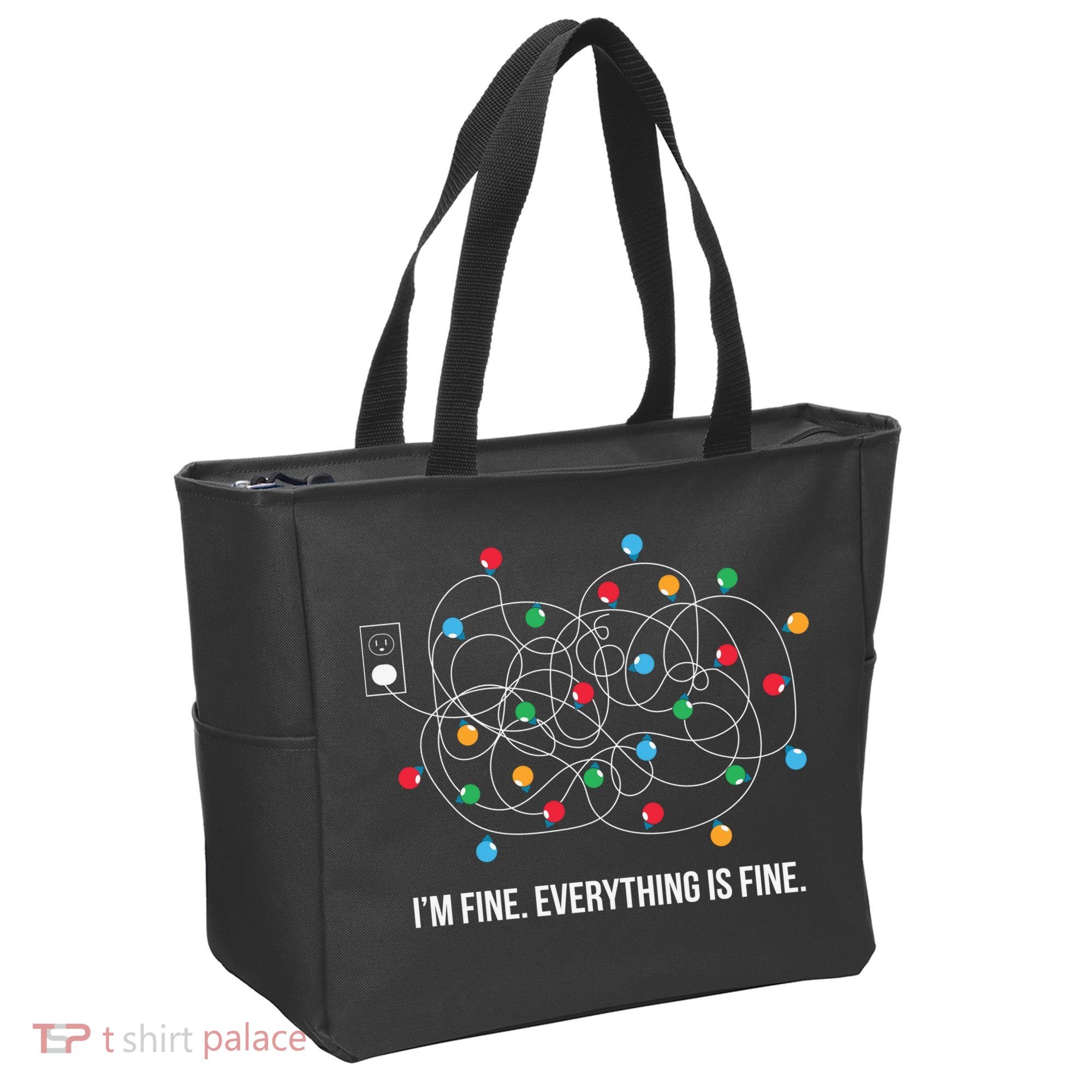 Christmas Lights Funny I'm Fine Everything Is Fine Funny Xmas Tote Bag