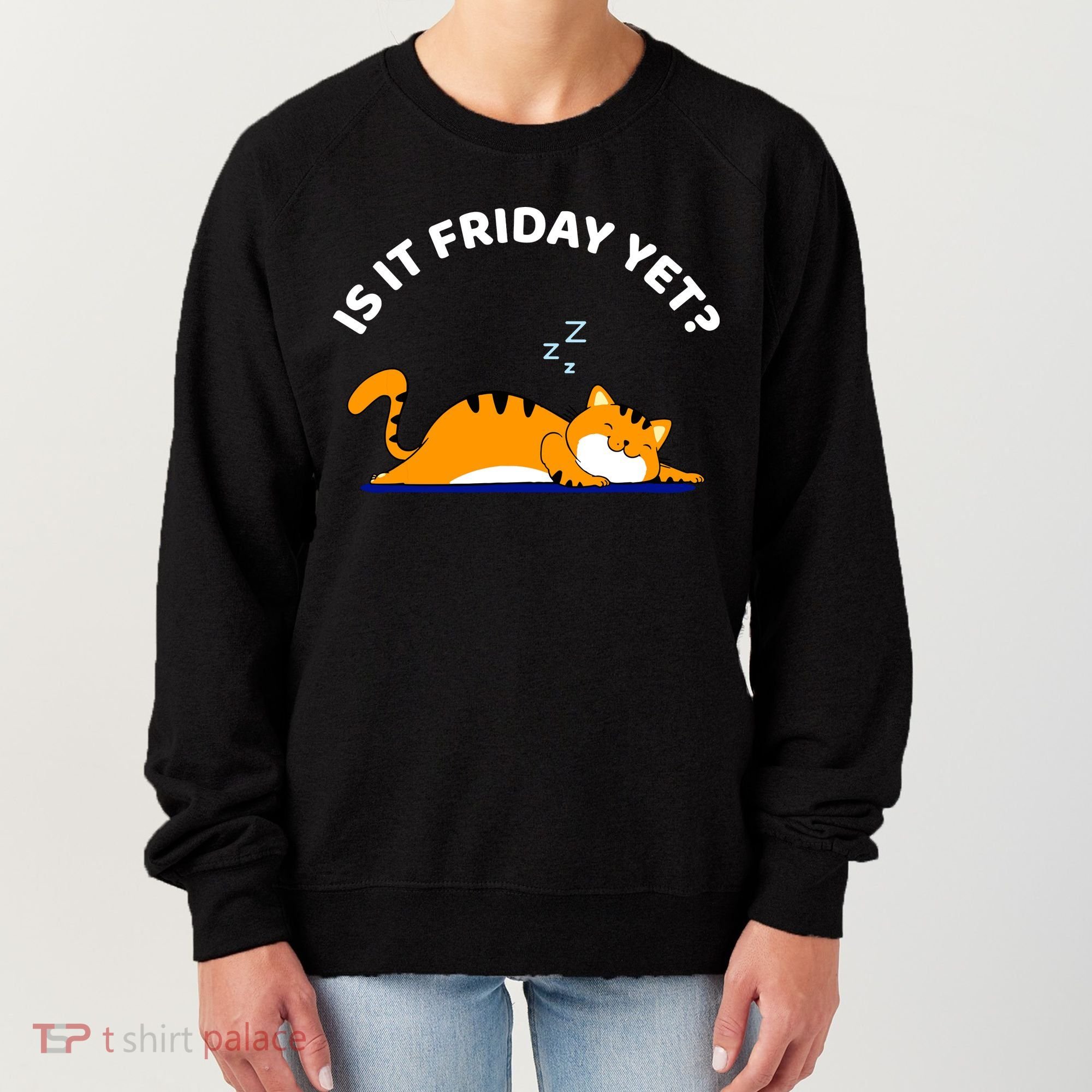 Cat Lover Funny Sleepy Cat Is It Friday Yet Cat Nap Women's Sweatshirt