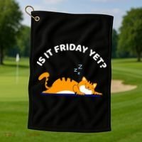 Cat Lover Funny Sleepy Cat Is It Friday Yet Cat Nap Golf Towel thumb 1