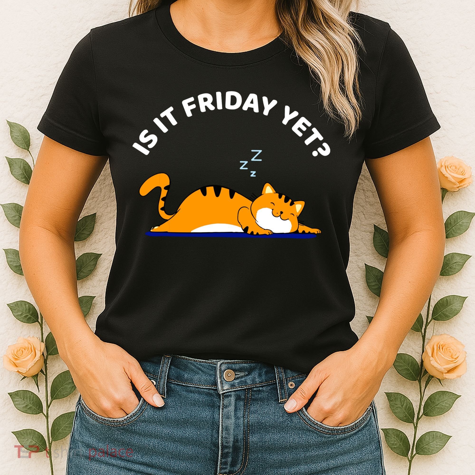 Cat Lover Funny Sleepy Cat Is It Friday Yet Cat Nap Women's T-Shirt