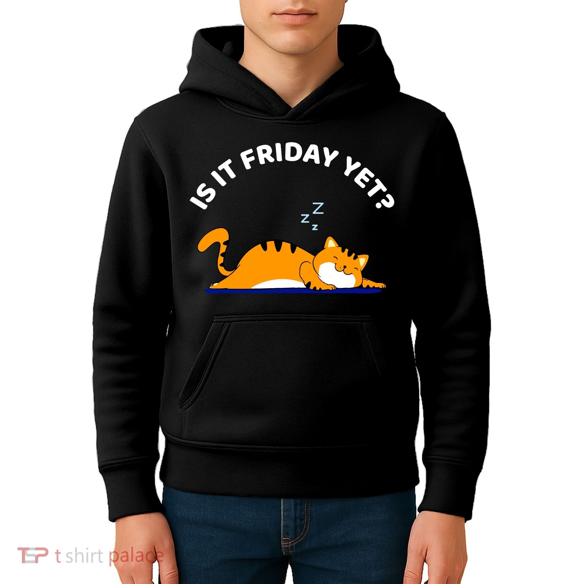 Cat Lover Funny Sleepy Cat Is It Friday Yet Cat Nap Kids Hoodie