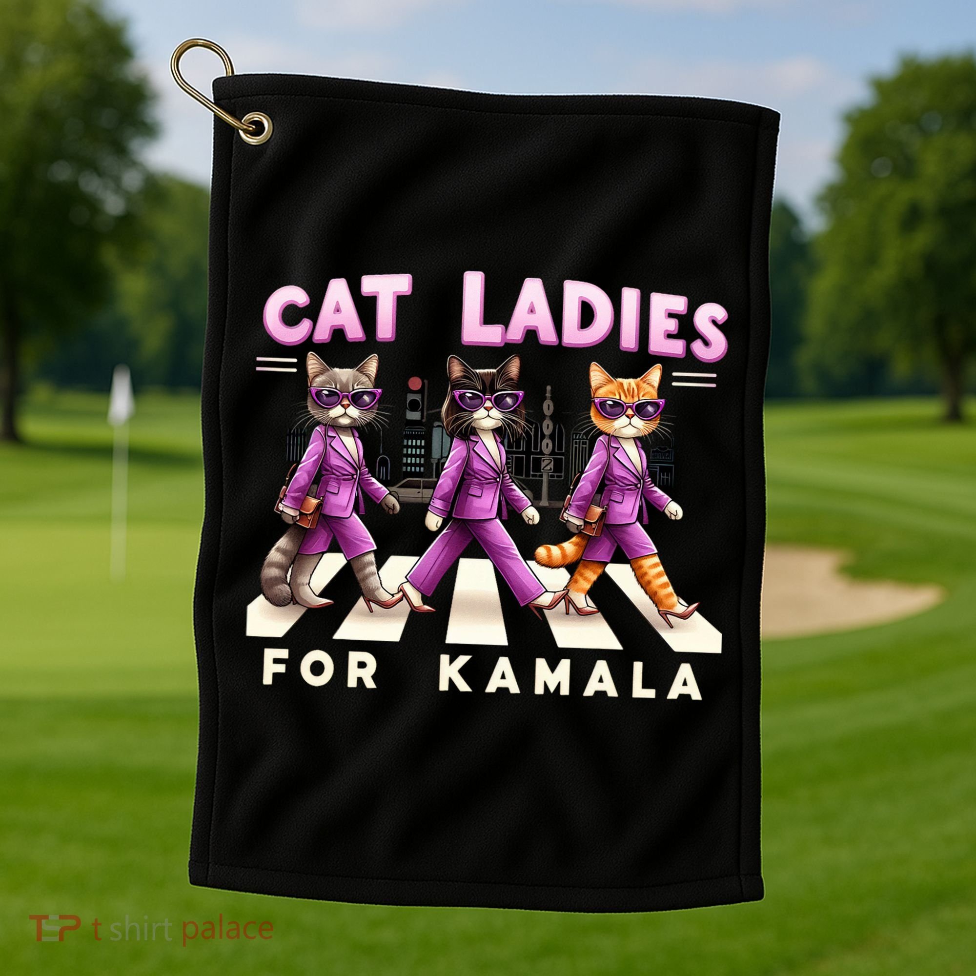 Cat Ladies For Kamala Voting Kamala Harris 2024 Cat Lover Golf Towel
