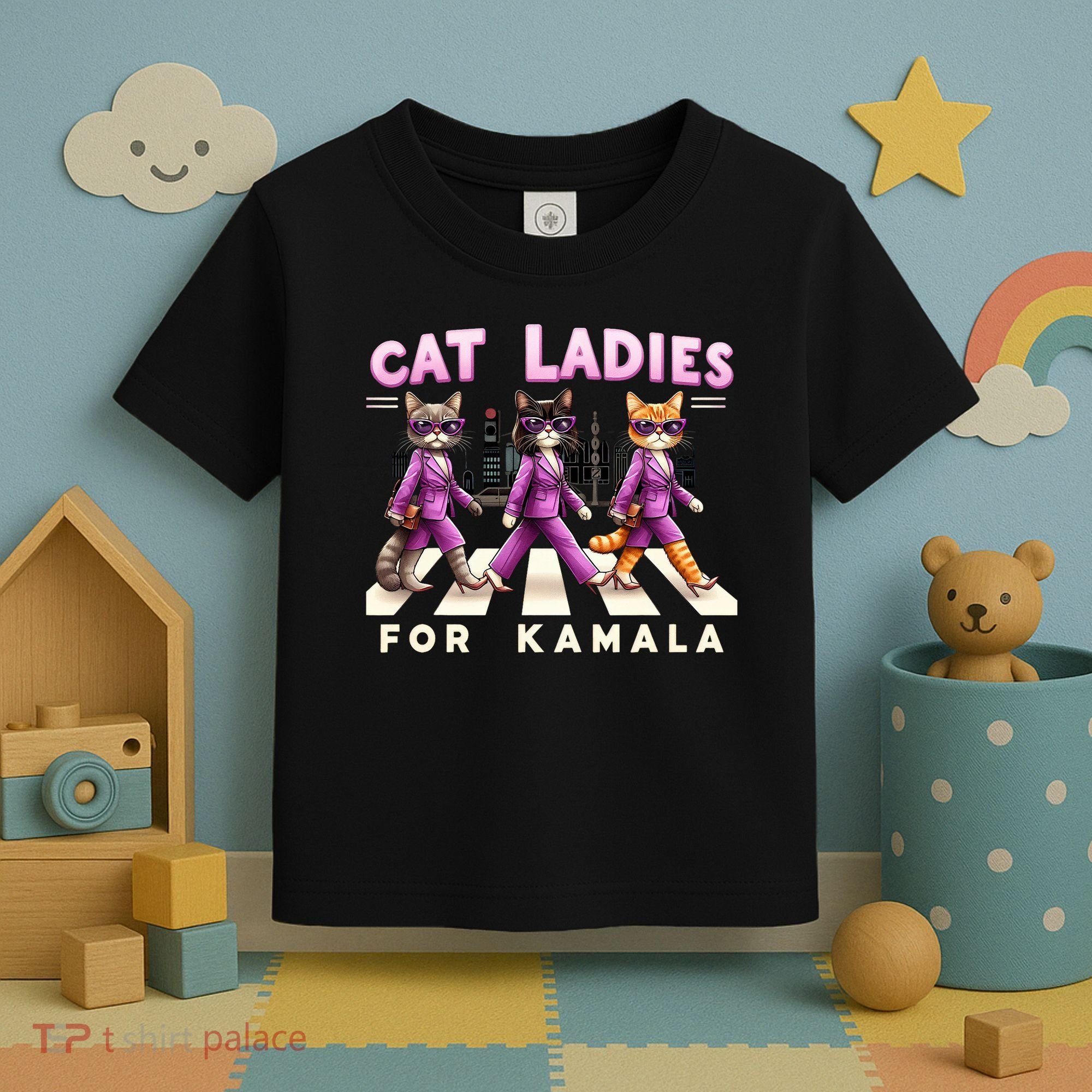 Cat Ladies For Kamala Voting Kamala Harris 2024 Cat Lover Toddler T-Shirt