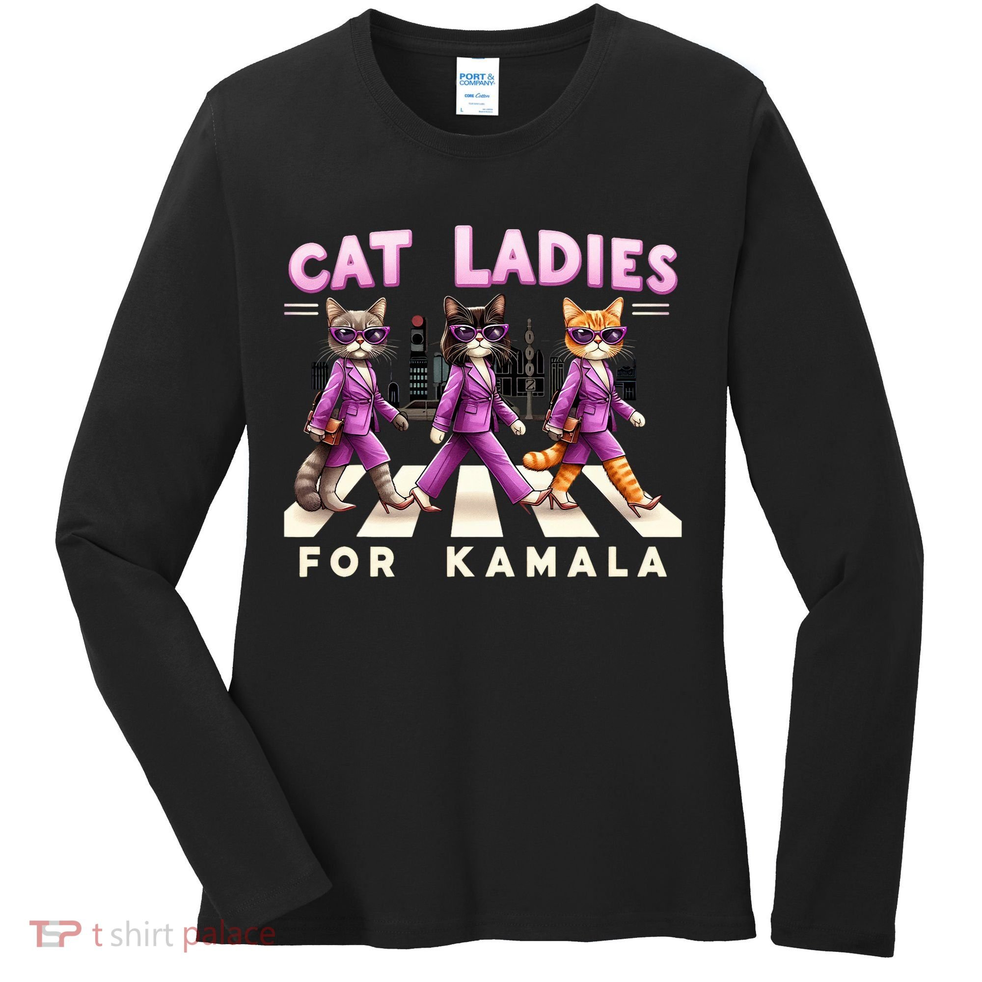 Cat Ladies For Kamala Voting Kamala Harris 2024 Cat Lover Women's Long Sleeve Shirt