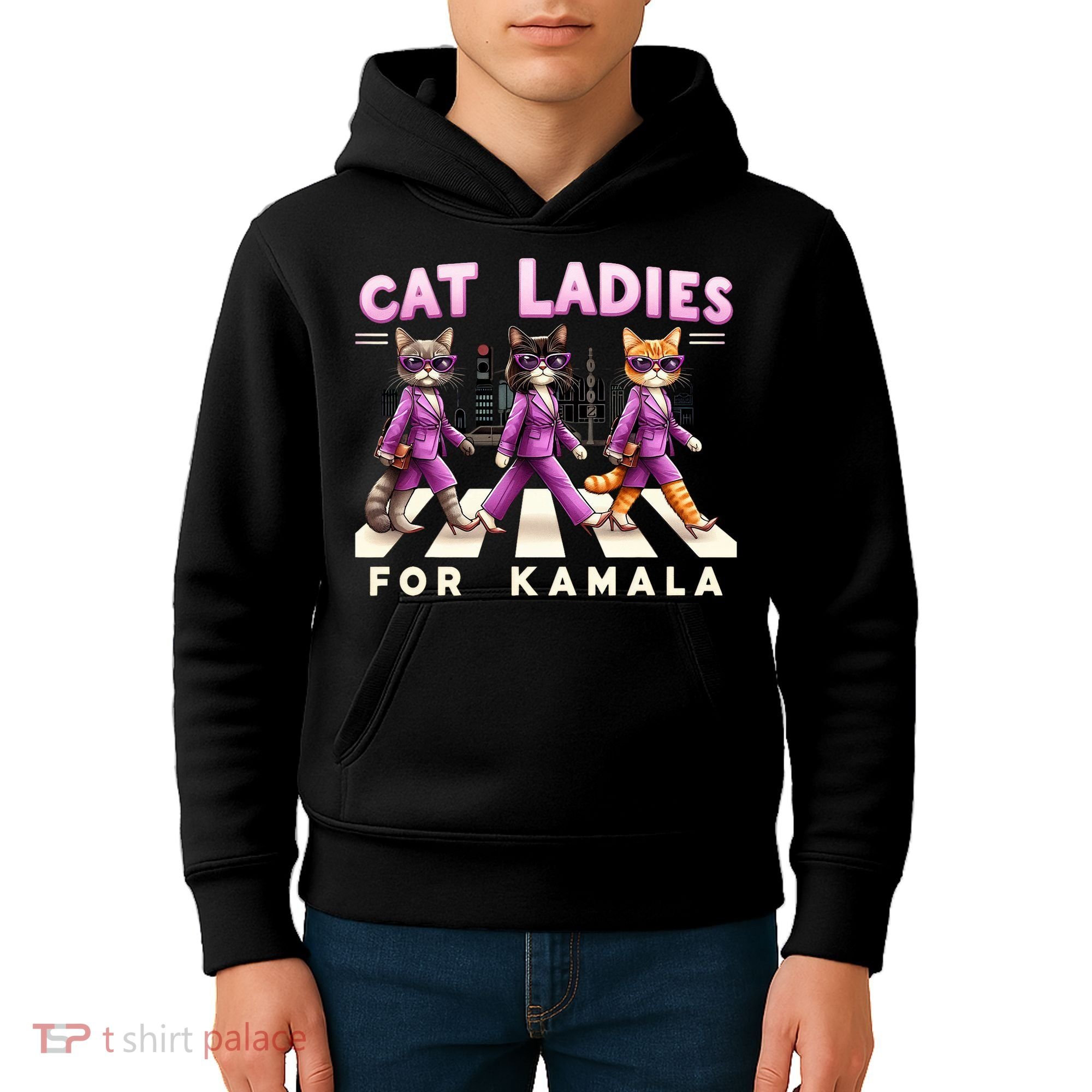 Cat Ladies For Kamala Voting Kamala Harris 2024 Cat Lover Kids Hoodie