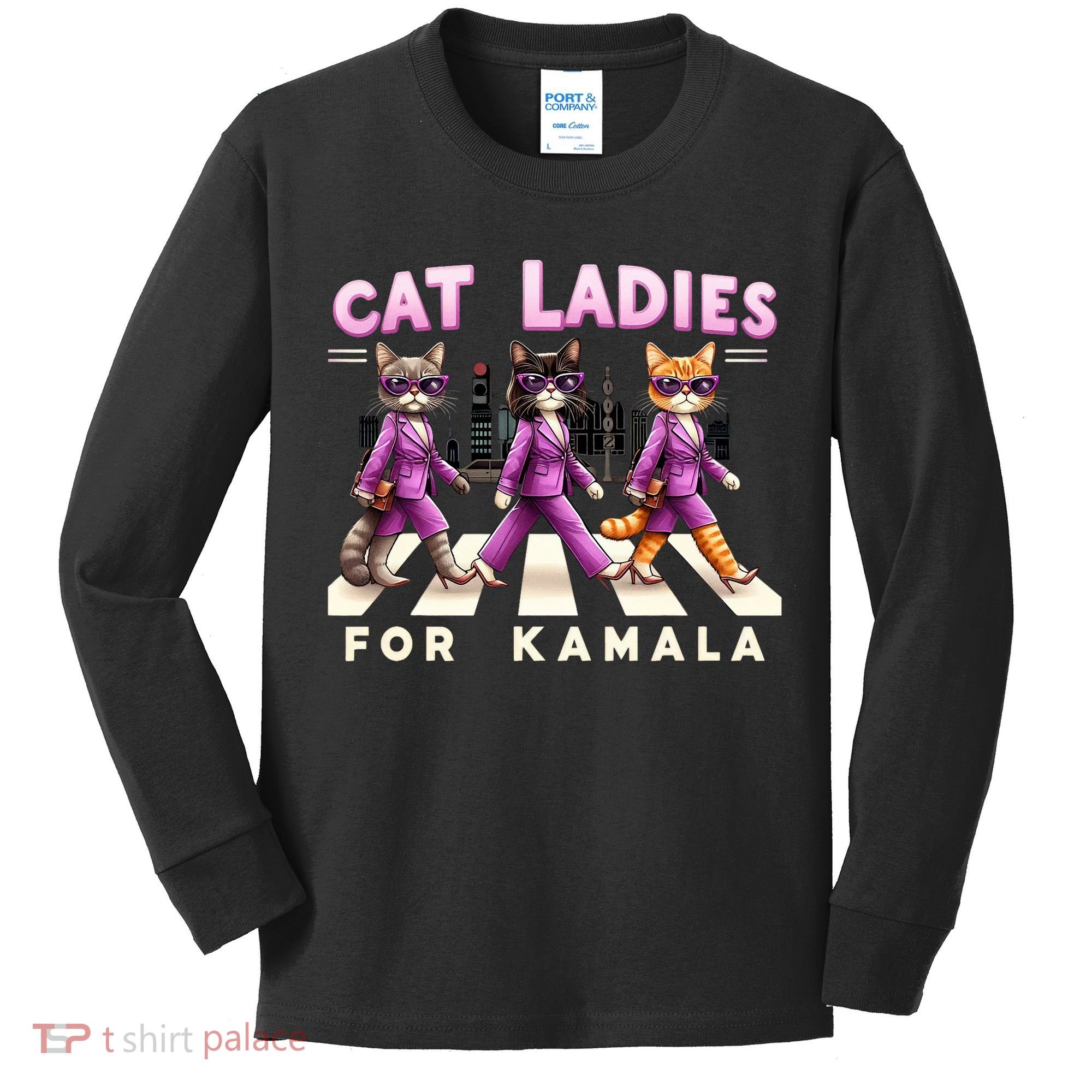 Cat Ladies For Kamala Voting Kamala Harris 2024 Cat Lover Kids Long Sleeve Shirt