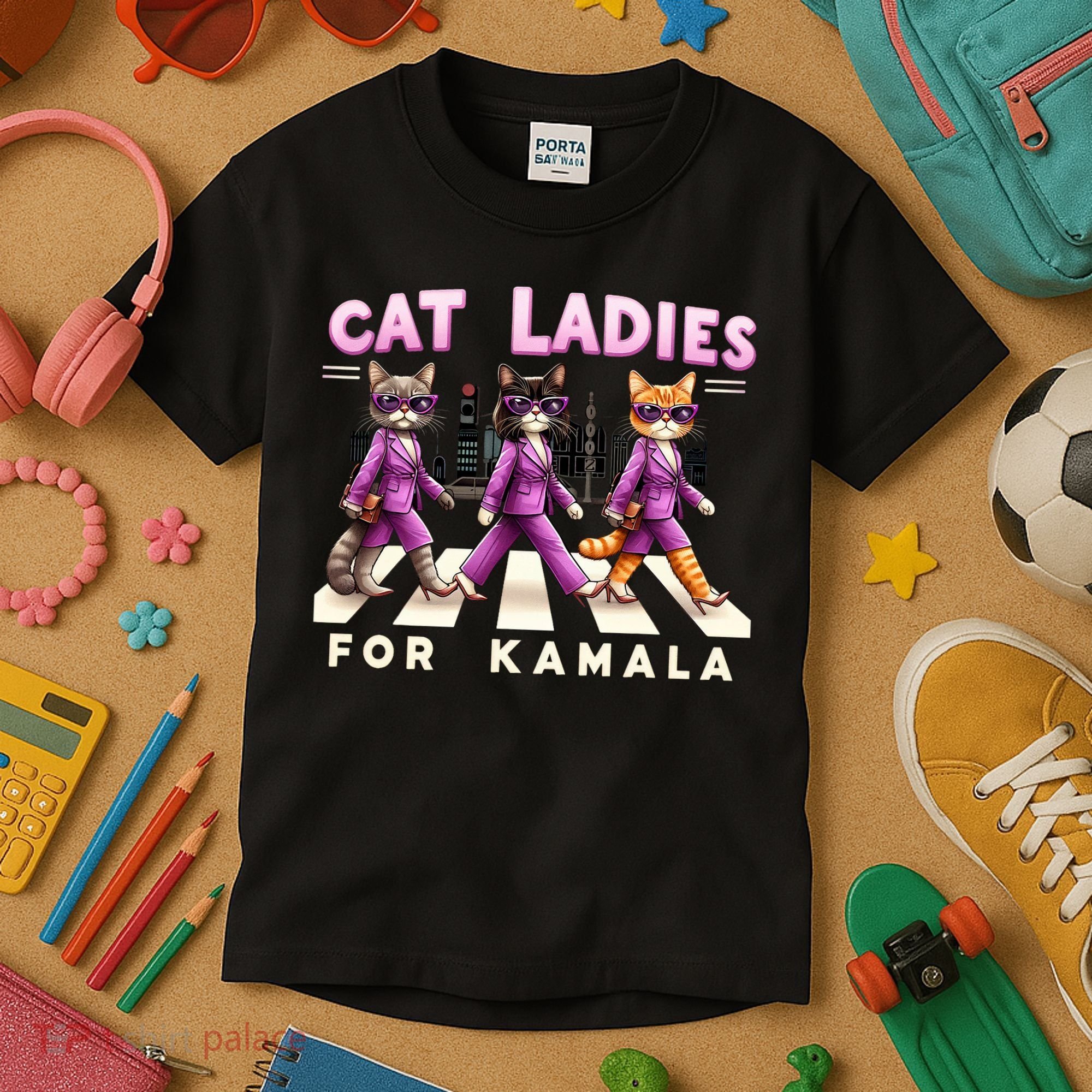 Cat Ladies For Kamala Voting Kamala Harris 2024 Cat Lover Kids T-Shirt