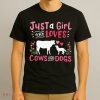 Cow Lover Gift Just a  Who Loves Cows and Dogs Farmer T-Shirt thumb 3
