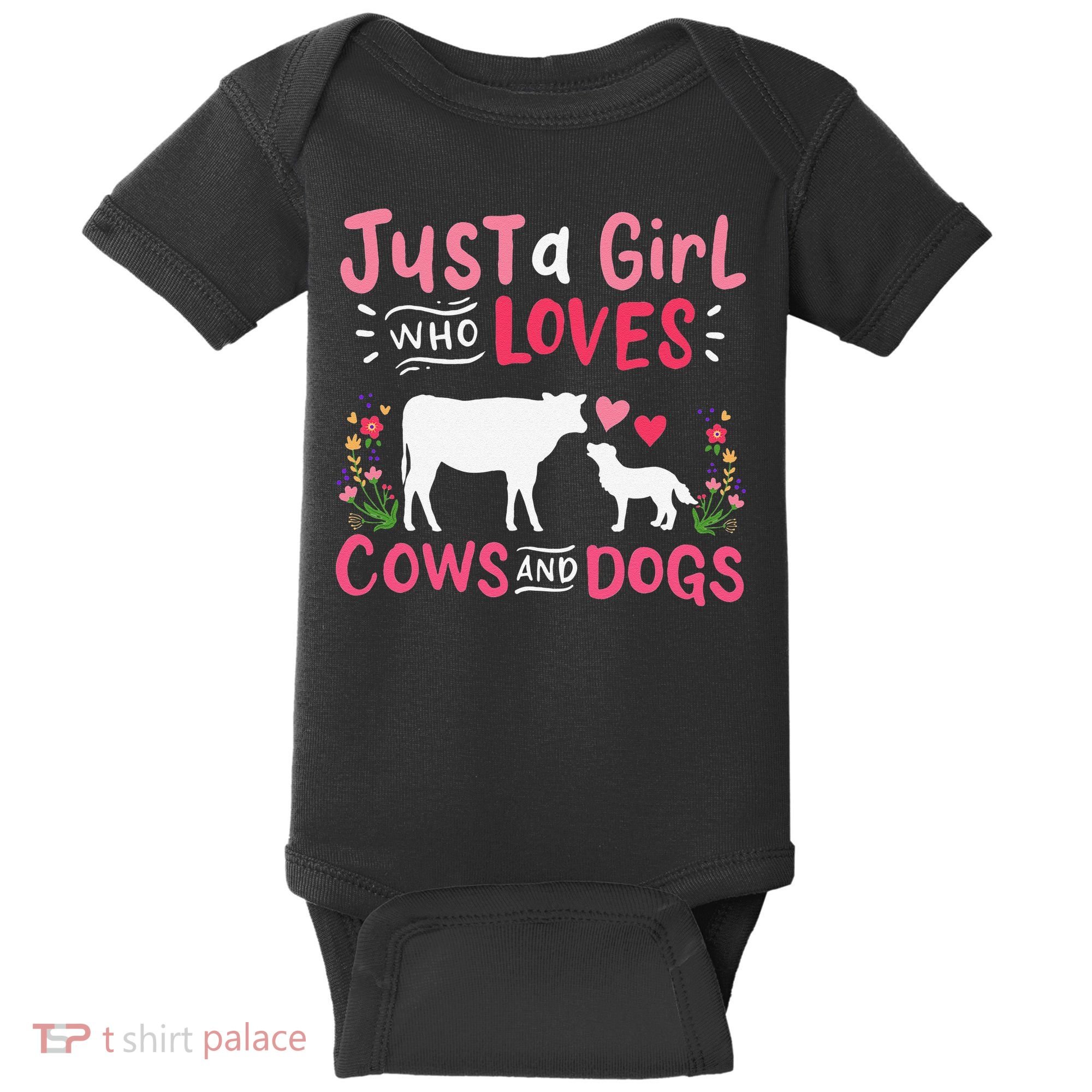 Cow Lover Gift Just a  Who Loves Cows and Dogs Farmer Baby Bodysuit